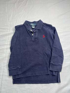 Polo by Ralph Lauren Boys Navy Blue Long Sleeve Pique Polo Shirt Size 4/4T